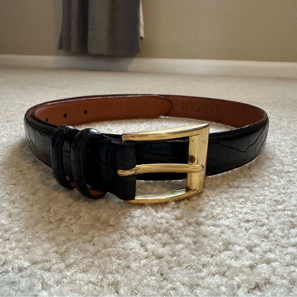 Lauren Ralph Lauren black leather crocodile belt sz S